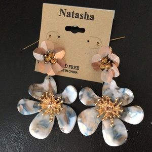 New Natasha 2 tier 3 D Flower Earrings Resin Gold